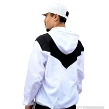 Men's Windbreaker Tactel Plain And Combined/Logo. - 白色/黑色/原木色 - 查看 2