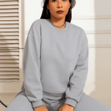 Women's 100% Cotton Casual Plain Sweatshirt - 灰色 - 查看 2