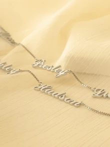 1pc Personalized Minimalist 18K Gold Plated Stainless Steel Necklace, High Quality Customized Gift For Wife, Mother, Grandmother - Silver - View 5
