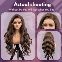 棕色 13x4 13x6 耳到耳透明蕾丝前额假发，水波纹 5x5 即戴即走，预剪高清无胶蕾丝前额，预拔毛 180% 密度假发，带婴儿发，女士预剪蕾丝，另有女士自然黑色无胶蕾丝前额假发可选。 - 棕色 - 查看 6