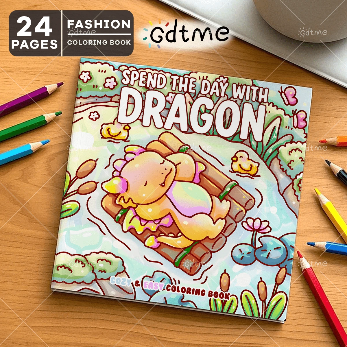 1 Libro "Trascorri una giornata con il drago" Libro da colorare per bambini, 24 pagine (copertina perla) - Carta più spessa migliorata, sollievo dallo stress, pratica di coordinazione dei colori, giocattolo per la pittura Montessori, regalo creativo, linee ruvide facili da colorare, libro da colorare semplice e audace.