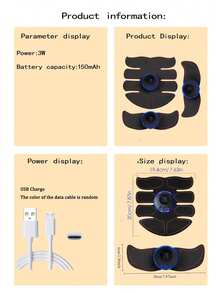 Stimolatore muscolare senza fili ricaricabile USB EMS, allenatore muscolare addominale ABS, toner corporeo e per i fianchi, unisex
