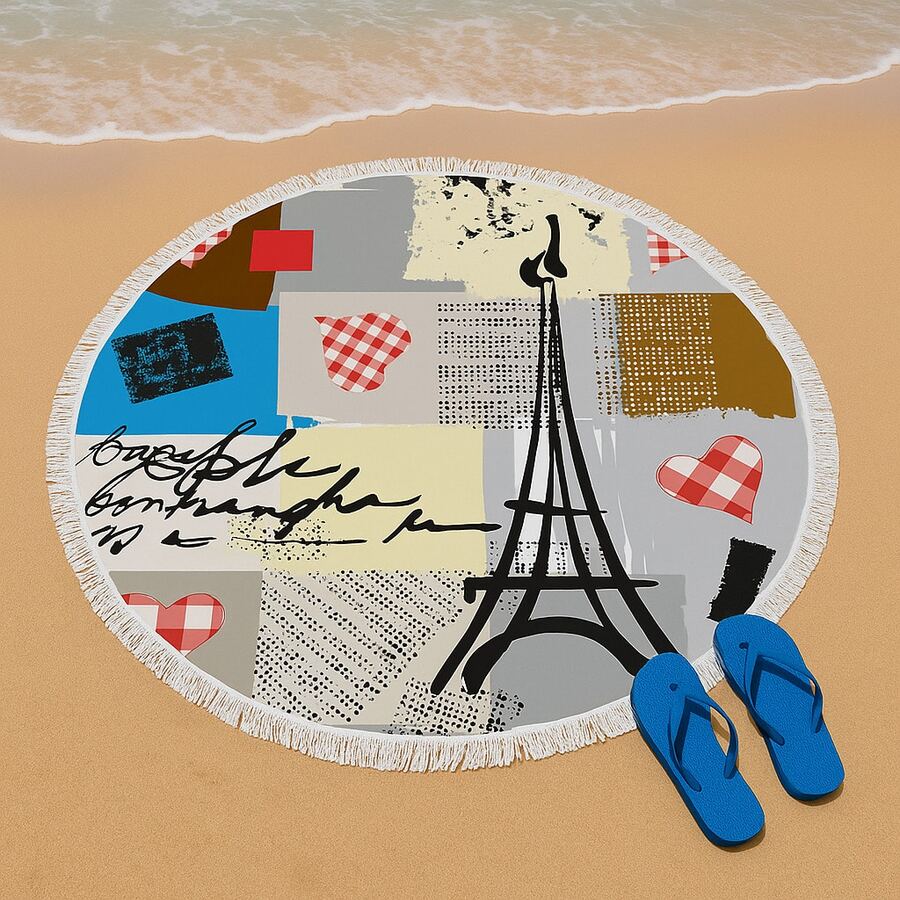 Round Beach Towel 150x150 Cm – Boho Style, 70% Cotton 30% Polyester, Quick-Dry, Multi-Purpose | Made In Turkey - Yellow - View 1