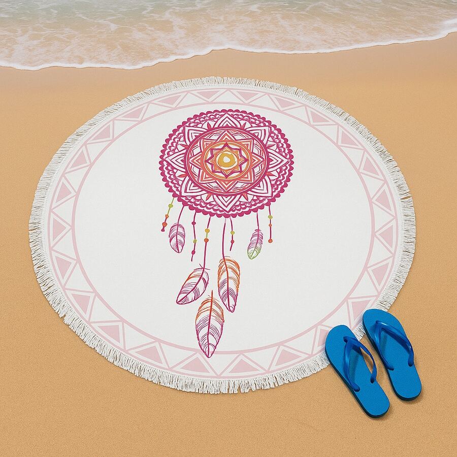 Round Beach Towel 150x150 Cm – Boho Style, 70% Cotton 30% Polyester, Quick-Dry, Multi-Purpose | Made In Turkey - Black - View 1