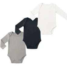 Kit 3Peças Body Manga Longa Bebê Menino e Meninas cores Sólidas Canelado Primavera Toque Leve - Multicolorido - Visão 3