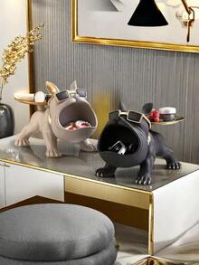 1pc Creative French Bulldog Decorative Figurine With Tray, Suitable For Living Room Decor, Creative Storage, Bedroom Decor, Office High-End Decor, Storage, Can Be Given As Anniversary Or Birthday Gift To Friends And Family
