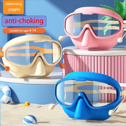 1 Pair Kids Swimming Goggles With Nose Clip, Anti-Fog, Suitable For Children And Teenagers Aged 4-14