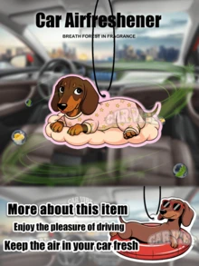 可爱腊肠犬、腊肠犬图案设计，散发甜美香味，汽车空气清新剂吊坠 - 卡通动漫风格，适用于后视镜、通风口夹、家居和办公室装饰，创意有趣的设计，送给朋友的理想礼物 - 彩色 - 查看 1