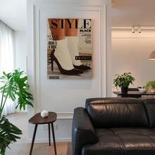 Framed 1pc  Vintage 70s Style Fashion Magazine Canvas Art Print, Chic High Heel Poster, Art Deco Classic Retro Letter Print Wall Hanging Decor, Ink Artwork For Indoor Decor, Kitchen, Home Office, Living Room, Bedroom - Ideal  Gift - Framed(Framed(框架)) - 查看 3