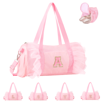 Personalized Initial Dance Bag For Girls Women, Small Lace Gym Sport Yoga Dance Bags Gift For Teen Girls Women, Cute Letter Ballet Bag Zipper Travel Duffle Tote With Adjustable Straps(A~Z)