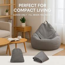 DIY Padded Small Bean Bag Chair Cover - Multi-Purpose Sofa Can Be Used As A Storage Bag, Simple Design Indoor Lazy Lounge Chair Cover, No Filling