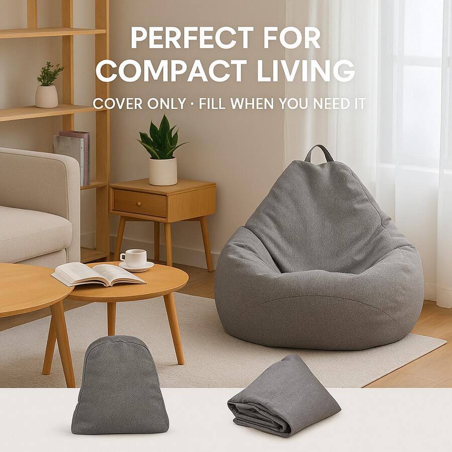 DIY Padded Small Bean Bag Chair Cover - Multi-Purpose Sofa Can Be Used As A Storage Bag, Simple Design Indoor Lazy Lounge Chair Cover, No Filling