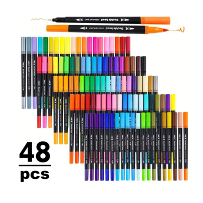 Set de 12/24/36/48/120 piezas de rotuladores de arte de doble punta, adecuados para artistas, marcadores finos y de pincel para colorear, colores aleatorios, estudiantes de vuelta a la escuela y libros para adultos, kit de pintura decorativa y manualidades como regalo