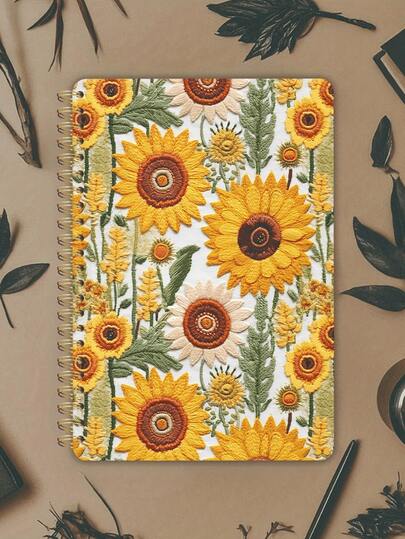 5.5 X 8.5 Inch A5 Sunflower Spiral Notebook, Thick Cover Design, Suitable For Study, Note-Taking And Gifting, 80 Double-Sided Printed Pages, Essential For Back To School Season