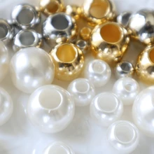 10/20/50/100pcs Faux Pearl Large Hole Plastic Beads, Silver/Gold/Acrylic DIY Loose Beads For Jewelry Making Accessories - Gold - View 7