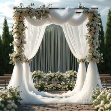 100% Polyester Elegant Dark Green Sheer Curtain Panels, Floral Accented, Suitable For Wedding Arch And Reception, Perfect For Valentine's Day, Easter Celebrations - Rectangular, Wedding Decor
