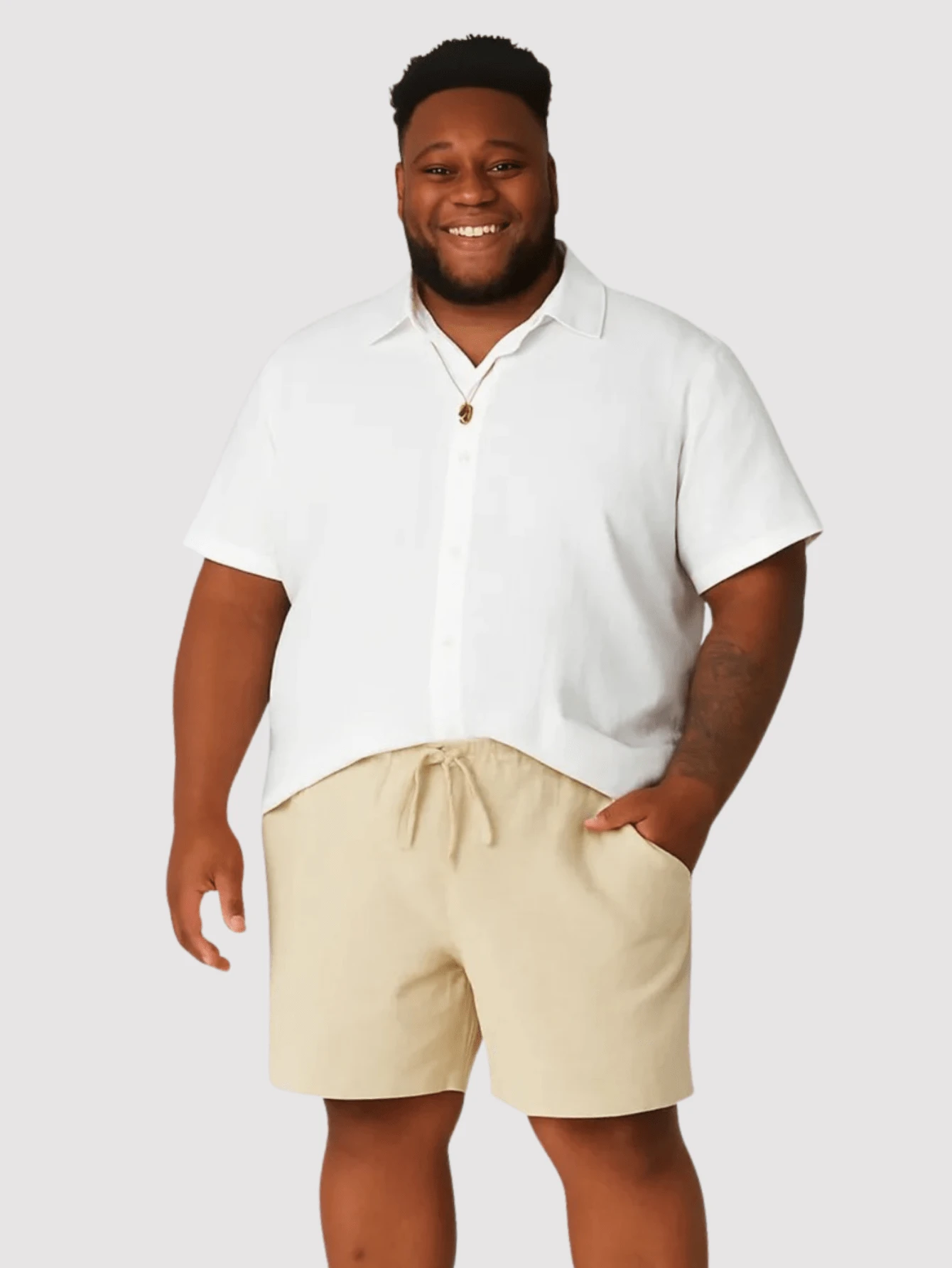 Bermuda Linen Plus Size Short Mauricinho Large Size Summer - Màu be - Xem 1