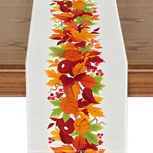 1/20pcs Autumn Table Runner, Fashionable And Atmospheric Style, Pumpkin, Autumn Leaves Pattern Table Runner, Festive Atmosphere Decoration, Autumn Kitchen Table Decoration, For Family Party Decoration, Desktop Decoration, Perfect Gift, New Style - Multicolor - View 11
