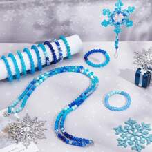 100pcs/720pcs/960pcs 6mm Blue Ocean Fantasy Crystal Glass Beads Bracelet Making Kit, For DIY Necklace, Earrings, Friendship Bracelets, Jewelry, Crafts (Random Color)