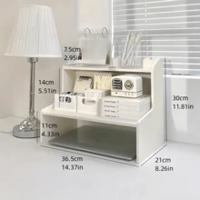 1个双层桌面收纳架，多功能展示架，适用于化妆品、办公、宿舍 - 节省空间的现代设计，宿舍收纳 | 装饰边框细节 | 结构坚固，桌面整理架 - 白色 - 查看 7