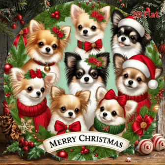 1pc Chihuahua Christmas Theme Waterproof Dustproof Iron Wall Decor, Size 7.87x7.87 Inches, Easy To Hang Home Decoration, Suitable For Home, Bar, Cafe, Living Room And Bedroom - Perfect Holiday Gift, Random Hole Position Christmas Decorations Room Decor