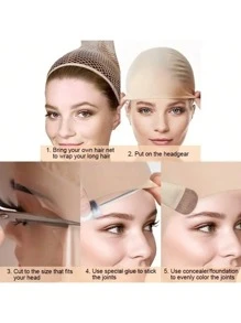 2 件男女通用硅胶秃头帽和发网套装，万圣节服装、实景角色扮演派对、舞台表演的搞笑道具，可重复使用的耐用派对装饰 - 彩色 - 查看 7