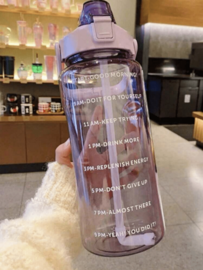 1pc 750/2000ml Large Capacity Black PC Water Bottle, Sports And Fitness Portable Straw Cup, Suitable For Home And Outdoor Travel