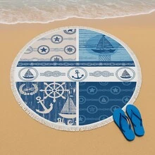 Toalla de playa redonda de 150x150 cm - Estilo bohemio, 70% algodón 30% poliéster, de secado rápido, multiusos | Hecho en Turquía - verde menta - Ver 1