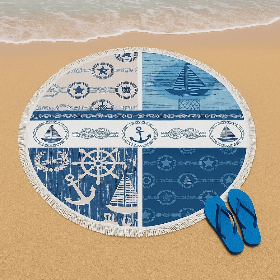 Toalla de playa redonda de 150x150 cm - Estilo bohemio, 70% algodón 30% poliéster, de secado rápido, multiusos | Hecho en Turquía - verde menta - Ver 1