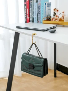 1/2pcs Creative Bag Hanging Rack Handbag Hook Folding Storage Rack, Portable Key Ring Alloy Table Hook Hardware Home Organizer, Bag Accessories Bag Table Hanger Collection Desk Hooks For Purse, Restaurant ,Travel Outdoor Storage HangerBar ,Silver,Gold Hook Holder