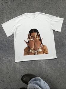 Gold Jewelry Hands Graphic Oversized White T - Shirt