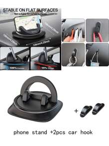 360° Rotatable Car Dashboard Phone Holder, Multifunctional Disc-Type Phone Mount, Adhesive Navigation Bracket, Rotatable ABS Instrument Panel Stand - Black - View 11