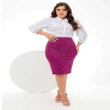 AVI Moda Crista Women's Elegant Knitted Fabric Midi Pencil Skirt With Double Waist Design - 紫紅色 - 查看 1