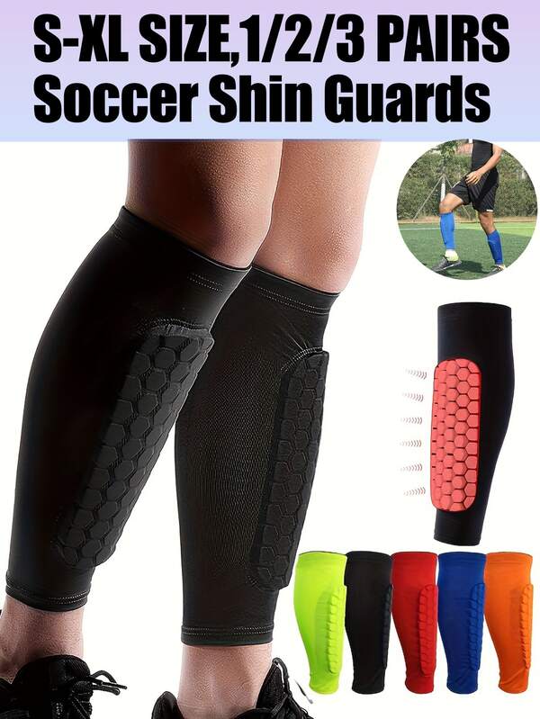 S-XL 1/2/3 Pairs Soccer Shin Guards Shin Pads For Men And Women, Calf Compression Sleeve With Honeycomb Pads, Soccer Shin Guard | Enhanced Impact Absorption With Honeycomb Pad, Anti-Slip Silicone Strips For Secure Fit, Support For Shin Splint Baseball Boxing Kickboxing MTB, Football, Baseball, Boxing, Taekwondo, Lightweight