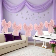 1pc Bow Garland Stylish Sweet Voile Big Bow Banner Party Decorations For Living Room, Bedroom Wedding Decorations And Birthday Party Gatherings Daily Life Wedding Theme Party Home Decor Butterfly Flag