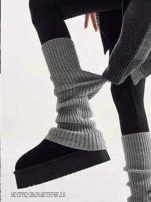 1 Pair Solid Color Casual Polyester Knit Warm Leg Warmers Sports Socks, Loose Fit Long Boot Sports Socks, Suitable For Autumn/Winter