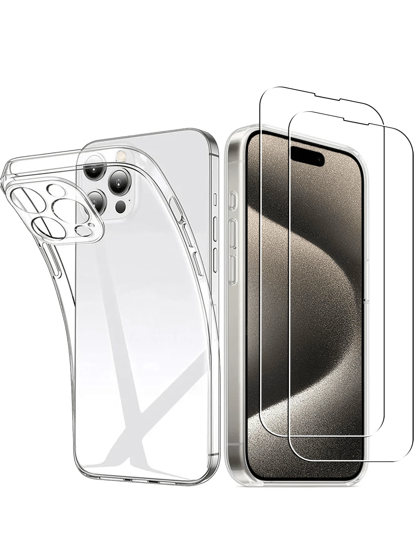 三合一保护壳套装，兼容、Galaxy、小米、荣耀、Pixel等手机，包含2片钢化玻璃屏幕保护膜，高清高透，支持指纹解锁，透明软TPU边框。 - 無色 - 查看 1