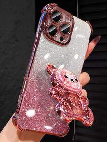MewTrek 奢华电镀透明手机壳，配有可爱小熊支架，饰以闪亮水钻，展现Y2K风格，防震防摔，新款夏季硅胶软壳保护套，兼容 16/16E/15/14/13/12/11/X/XS/XR/8/7 Plus/Pro/Max/Mini、Galaxy S24/S25 Ultra、荣耀、Reno和2025等女士手机。 - 藕粉色 - 查看 4