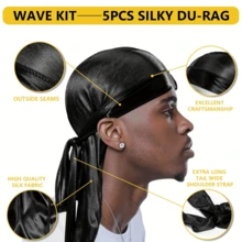 120克波浪造型蜡套装 - 强力定型360°波浪分层造型啫喱（含乳木果油）、波浪造型控制蜡（深波浪造型泥）、360°波浪训练霜（含波浪帽）、丝滑发带、波浪梳，抚平毛躁，天然护发 - 黑色 - 查看 9