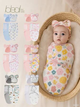4PCS Delivery Room Baby Sleep Sack, Swaddle Blanket, Newborn Anti-Shock And Jump Wrap, Baby Bionic Sleeping Bag, Baby All-Season Universal Blanket, Super Soft And Comfortable, Baby Sleep Sack, Cozy Pixies Baby, Baby Stuff, Bowknot Hat, Perfect Gift For Your Baby's Welcome Party.