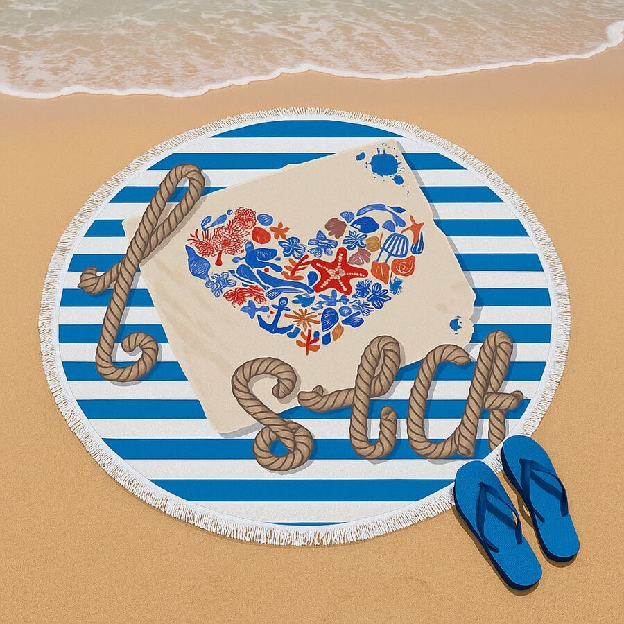 Round Beach Towel 150x150 Cm – Boho Style, 70% Cotton 30% Polyester, Quick-Dry, Multi-Purpose | Made In Turkey - Gold - View 1