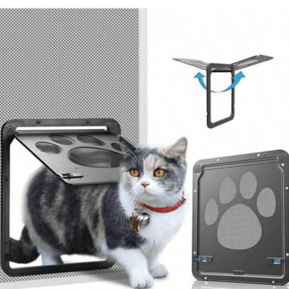 Porta para gato para porta de tela, abertura de aba 8 x 10 polegadas, porta para gato para tela de janela, porta magnética de fechamento automático para animais de estimação pequenos para porta deslizante, com fechadura, preta