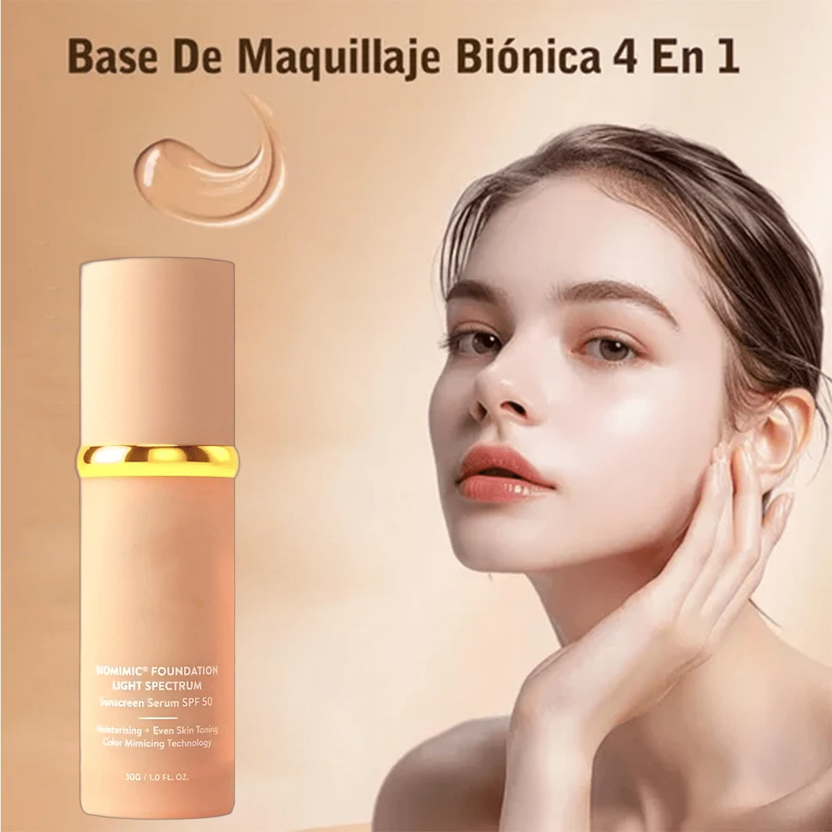 4 En 1 Light Spectrum F-or-ev-er B-loo-m, 4 In 1 Foundation Liquid,   Foundation 4 En 1 Light Spectrum , Inspired - Long Lasting Waterproof - Makeup, SPF 50 Inspired Longwearing & Waterproof - Marrón - Ver 1