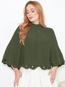 Women's Poncho Knit Coat Elegant Cape Blouse Winter Cold Warm Marrie Knit - 軍綠色 - 查看 5