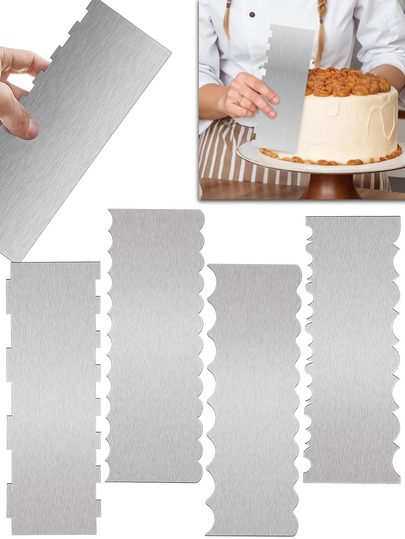 1pc Stainless Steel Cake Cream Scraper, Cake Side Decorating Comb, Serrated Icing Spatula, Baking Tool