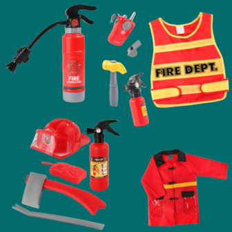 全新儿童消防员角色扮演服装套装、灭火器背心、万圣节、圣诞节、节日小礼物