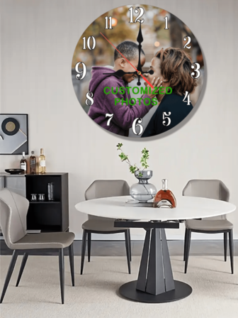 Custom Photo Wooden Clock, 10-12 Inch, Personalized Wooden Silent Wall Clock, Battery Powered (AA Batteries Not Included) Artistic Home Decor, Cozy Bedroom Atmosphere, Perfect Home Decor - Great Gift For Birthdays, Christmas, Halloween