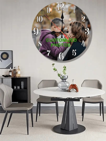 Custom Photo Wooden Clock, 10-12 Inch, Personalized Wooden Silent Wall Clock, Battery Powered (AA Batteries Not Included) Artistic Home Decor, Cozy Bedroom Atmosphere, Perfect Home Decor - Great Gift For Birthdays, Christmas, Halloween