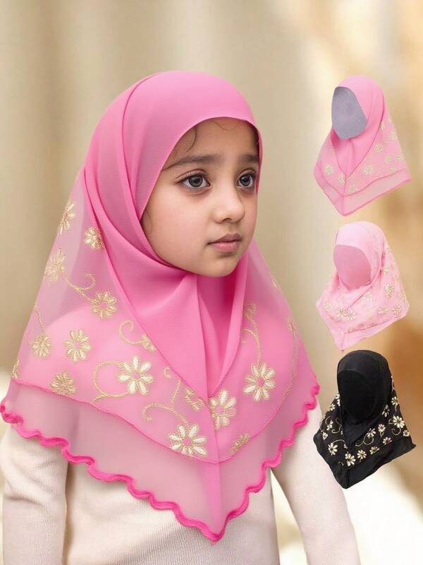 Solid Color Mesh Daisy Decor UV Protection Warm Headscarf For 2-7 Years Old Kids, Autumn Daily Wear, Simple Design Suitable For Outdoor Activities And Daily Wear
