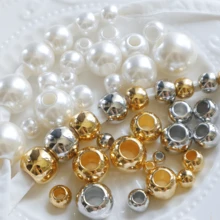 10/20/50/100pcs Faux Pearl Large Hole Plastic Beads, Silver/Gold/Acrylic DIY Loose Beads For Jewelry Making Accessories - Gold - View 1